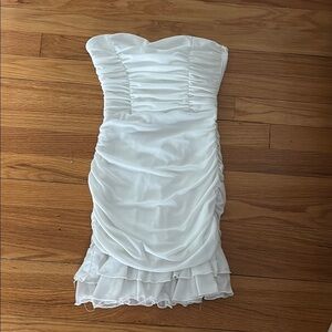 SHEIN White Strapless Ruched Bodycon Dress
